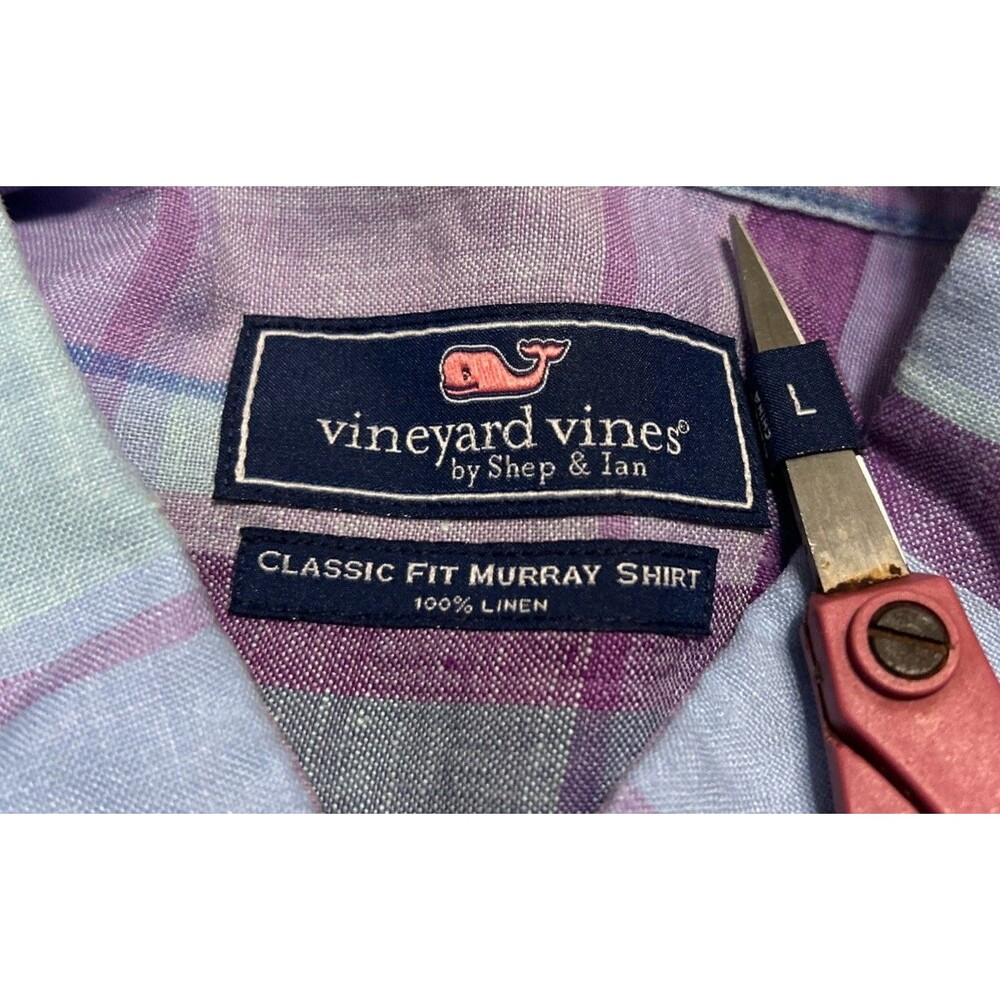 Vineyard Vines Men’s Classic Fit Murray 100% Linen Plaid Long Sleeve Shirt Sz Lg - Picture 9 of 10
